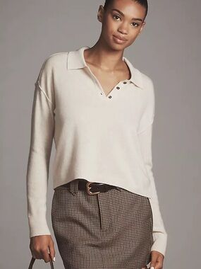 Anthropologie Pilcro The Jensen Cashmere Crewneck Crop in Maroon Size Small